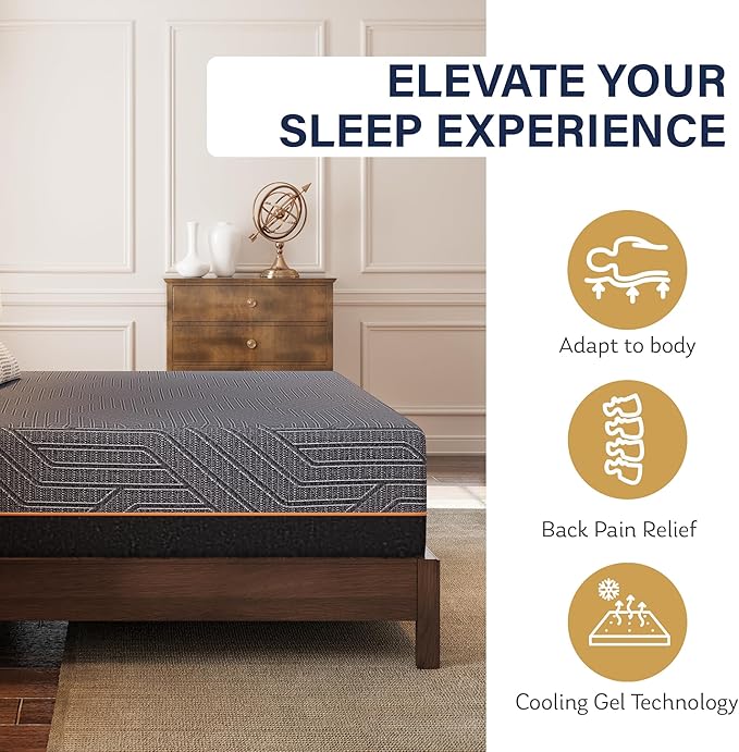 EGOHOME 14 Inch California King Mattress, Copper Gel Memory Foam Mattress for Pain Relief, Therapeutic Mattress in a Box, CertiPUR-US Certified, Fiberglass Free Medium Mattress, Black