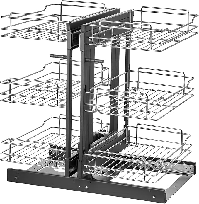 VEVOR 3 Tier 6 Shelf Chrome Carbon Steel Kitchen Cabinet Organizer, Slide Out Storage, Space Saving, Silver, For 15" Width, Food, Jars, Cans, Cookware, Pans, Mugs