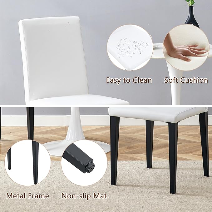 Glass Dining Table Set for 4, 63” Kitchen Table Set for 4, Modern Dining Room Table Set with Upholstered Chairs, Tempered Glass Tabletop with Y Shape Base