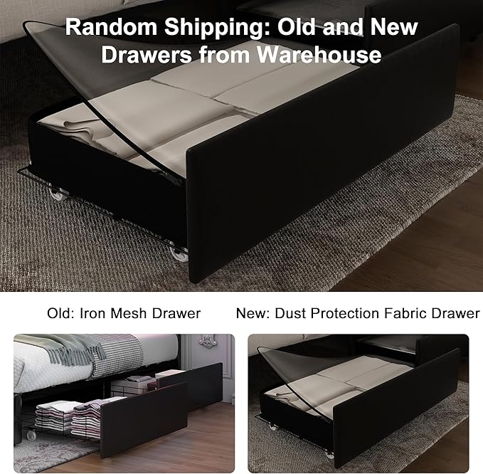 Full Led Bed Frame with 4 Storage Drawers, No Box Spring Needed, Supports 900 lbs, Easy Assembly, Quiet and Sturdy Design, PU Black