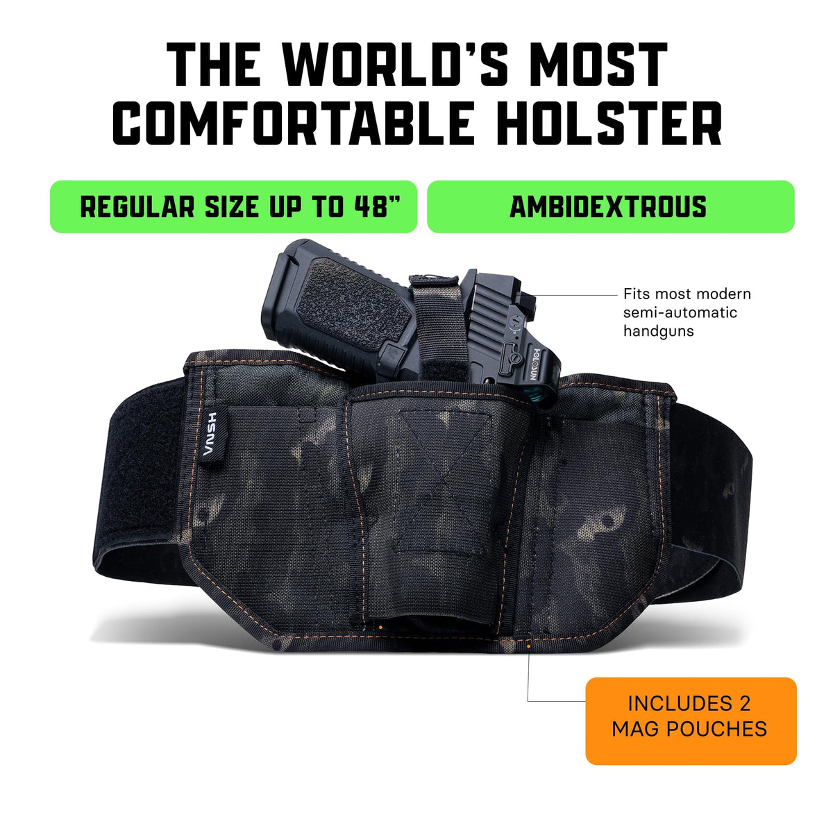 VNSH Belly Band Holster – Comfortable, Secure & Discreet | Concealed Carry Fit for 99% of Handguns with Built-in Mag Pouches