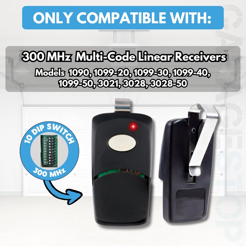3X for Multicode Linear 308911, 10 dip Switch Gate Opener Remote 300MHz, Multi Code Garage Door Opener Remote, Black Garage Clicker Replacement