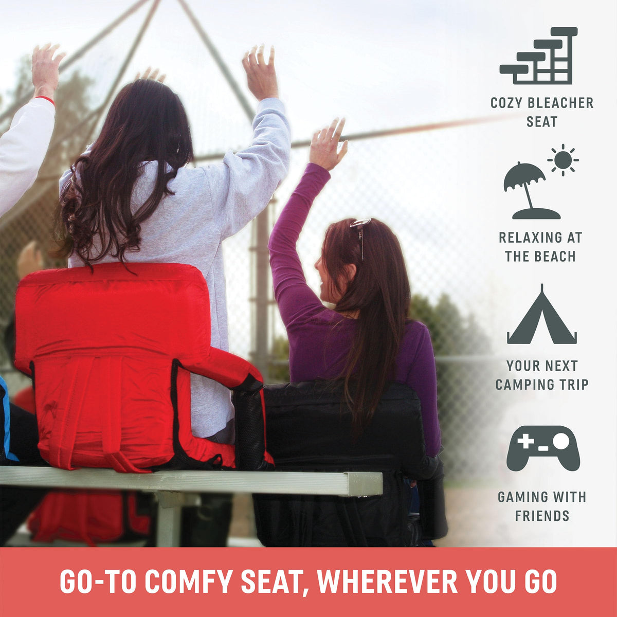PICNIC TIME Ventura Portable Reclining Stadium Seat with Back Support, Folding Bleacher Chairs with Back and Cushion, Thick Padded Stadium Seat and Armrest, and Six Backrest Positions, (Hunter Green)