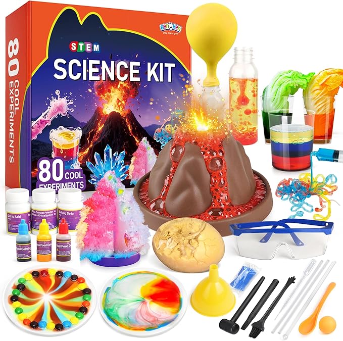 BenBen Science Kits for Kids Age 5-8, 80 Experiments Educational Toy, STEM Toys for 6 7 8 Year Old Boys Girls Birthday Gift, Volcano Science Kit, Chemistry Set for Homeschooling