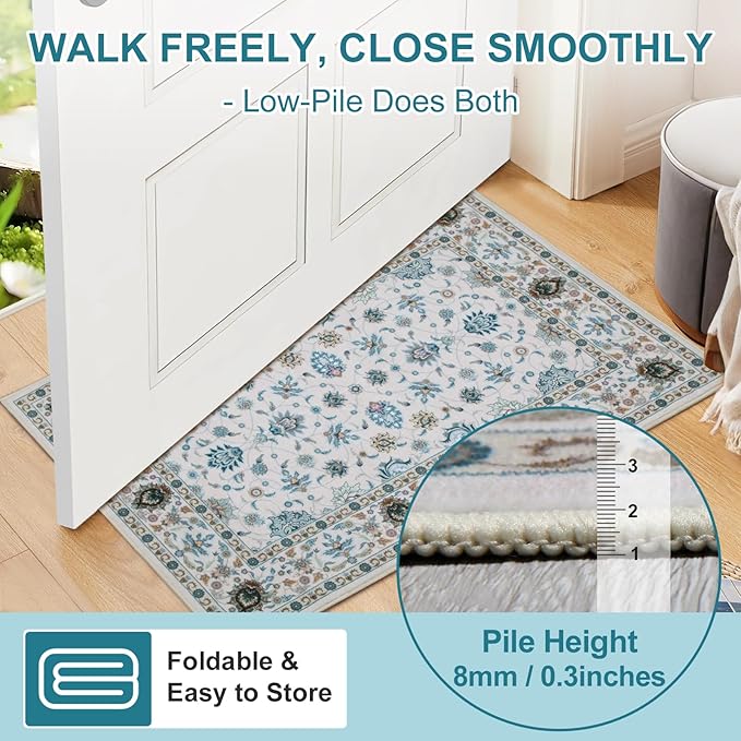 WILLSUN Washable Area Rugs, 9x12 Non-Slip Boho Large Area Rugs for Living Room, Bedroom, Machine Washable Vintage Rug, Indoor Floral Print Carpet for Home Decor, Kid & Pet Friendly Mat