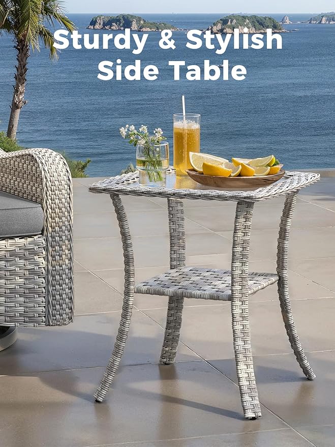 6 Piece Outdoor Wicker Patio Furniture Set,High Back Swivel Rocker Patio Chairs with 4" Thickened Cushions & Side Table, All-Weather PE Rattan for Garden, Backyard, Porch, Grey