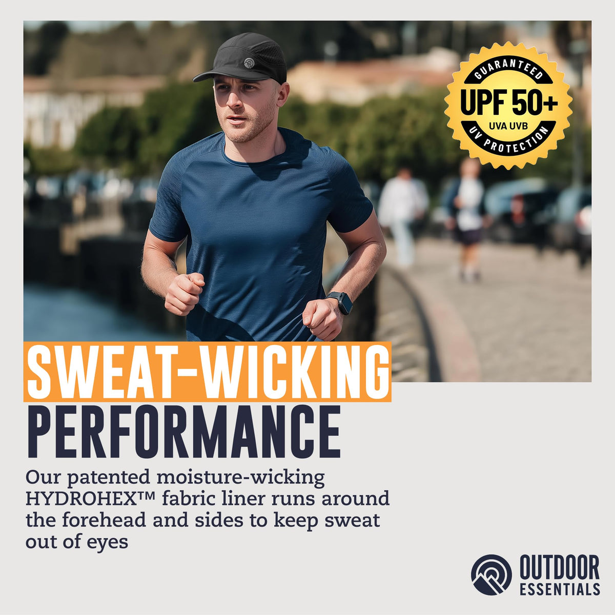 OutdoorEssentials Running Hat - Breathable Running Hats for Women & Men - Jogging Exercise Hiking Cap - Trail Baseball Tennis Black