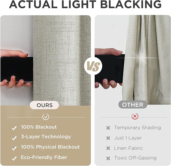 Joydeco Blackout Curtains 84 Inches Long, Light Beige Curtains 84 Inch Length 2 Panels Set for Bedroom Living Room, Thermal Insulated Linen Blackout Curtains with Grommets(52x84 inch, Light Beige)