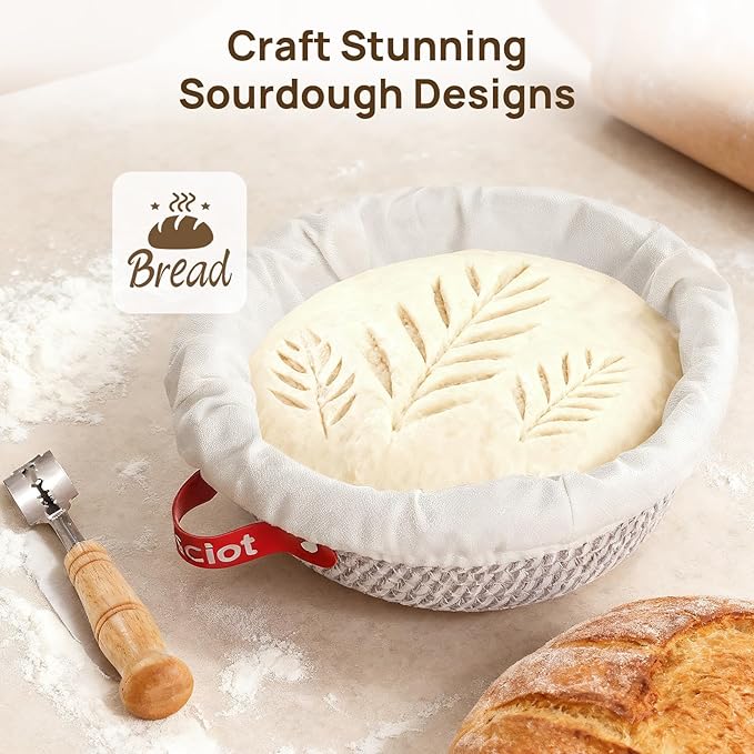 Sourdough Starter Kit 5 Banneton Round & Oval, Consciot Cotton Rope Bread Proofing Basket Set, Sourdough Bread Baking Supplies, Bread Baskets With Liners & Covers, Gift for Bakers Women Kids Family