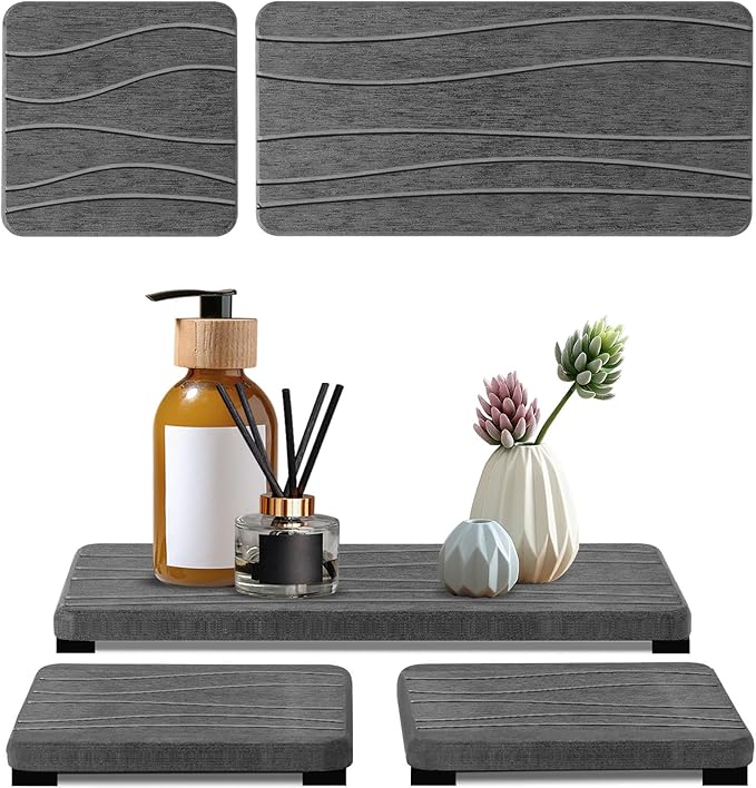 3PCS Water Absorbing Stone Tray, Fast Drying Stone Sink Tray, Stones Soap Trays, Water Absorbent Diatomite Trays, Diatomite Coasters for Kitchen Sink Bathroom Counter, Hand Soap Dish & Holders