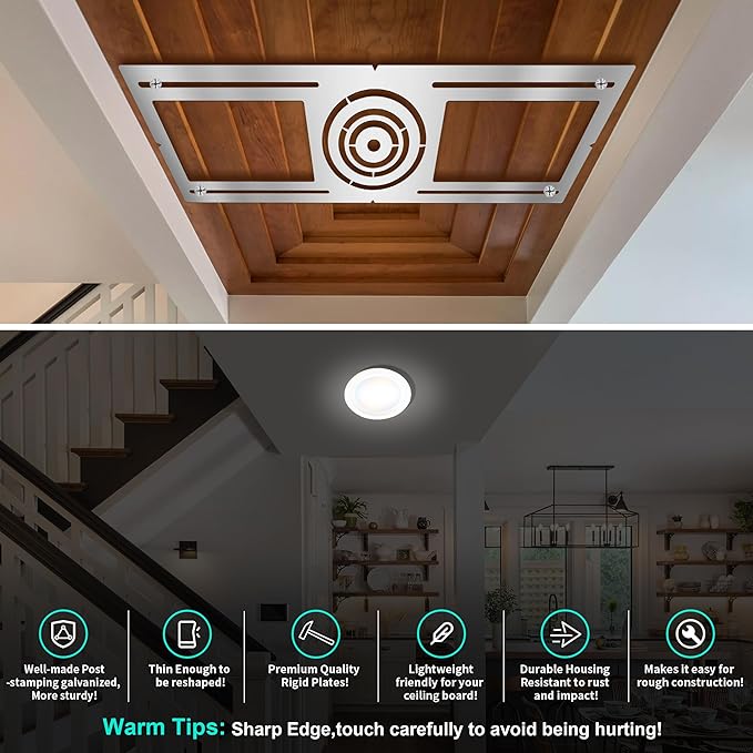 New Construction Mounting Plate, 3-4-6 Inch, LED Recessed Lighting Housing Kits for remodeling, Basement remodeling, Hanging Ceiling and LED Lighting, Shallow Recessed Lighting Housing Plate,20PC