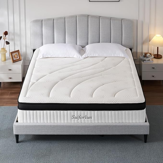 Suiforlun California King Mattress, 14 Inch Hybrid Gel Memory Foam and Heavier Coil Pocket Spring Mattress in a Box for Back Support & Pain Relief, Medium-Firm, 120 Nights Trial
