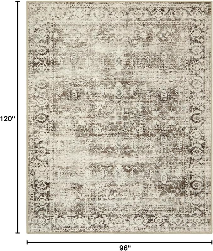 Lahome Beige Washable Rugs for Living Room 8 x 10 Large Living Room Rug Indoor Carpet,Boho Vintage Distressed Non-Slip Low-Pile Accent Bedroom Carpet for Dining Room Office Playroom(8x10,Beige)
