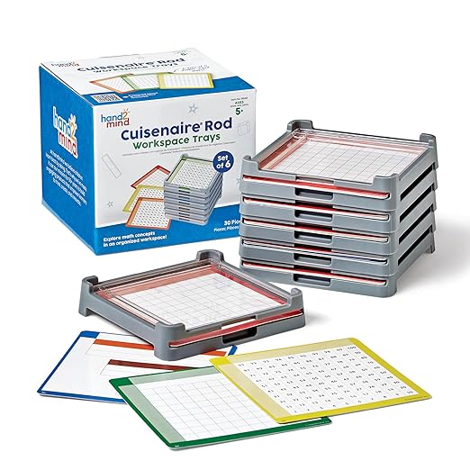 hand2mind Cuisenaire Rod Workspace Trays, Trays and Activity Mats Only, Teaching Fraction Bars, Math Manipulatives, Teacher Must Haves Elementary, Kindergarten Homeschool Supplies (Set of 6)