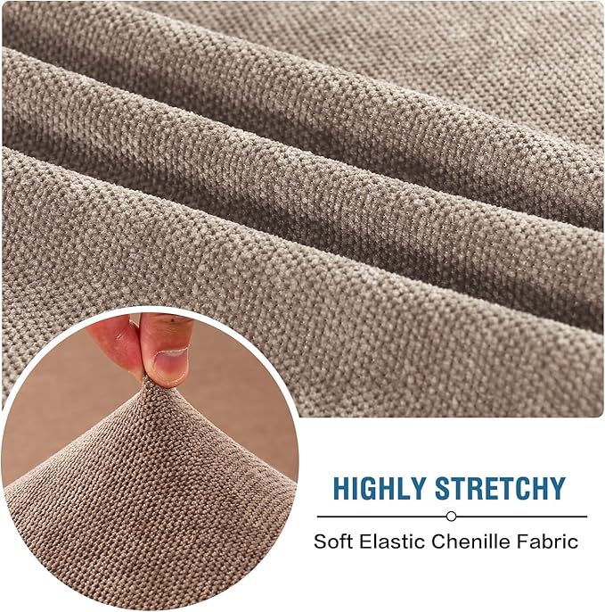 H.VERSAILTEX Stretch Chenille Sofa Slipcovers for 2 Cushion Couch Thick Soft Sofa Cover Anti Slip Couch Cushion Covers Flexibility with Elastic Bottom(2 Seater Loveseat Cushion Cover,Taupe)