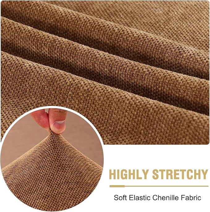 H.VERSAILTEX Stretch Chenille Couch Cover Furniture Protector Seat Cushion Sofa Cover 2 Cushions Non-Slip Couch Covers for Sofa Pets with Elastic Bottom (2 Piece Loveseat Cushion Covers, Caramel)