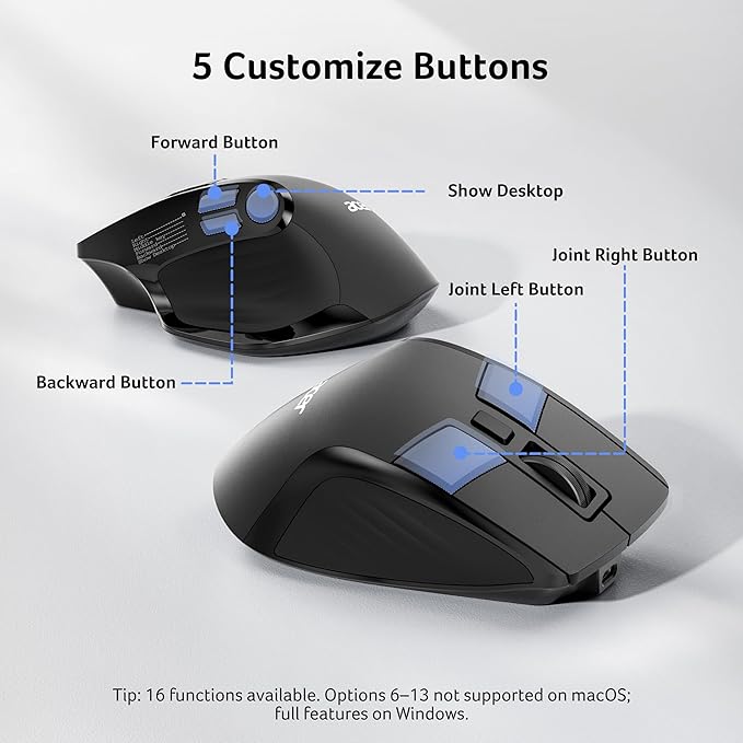 acer Wireless Mouse for Laptop, Bluetooth Computer Mouse Ergonomic for 4 Devices(2.4Ghz+BT 5.2+Wired), OLED Screen Rechargeable Mice, 5 Programmable Buttons, 4000 DPI for MacBook PC Desktop