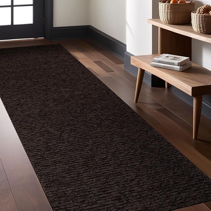Non Slip Brown Solid Rubber Back Thing Runner Rugs for Living Room 2x10 for Kitchen, Rug for Bedroom and Hallway, Stain Resistant Easy Cleaning Non Shedding Carpet Brown 2 x 10