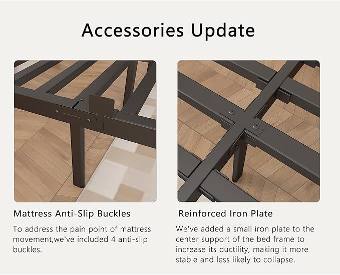 King Size Bed Frames 16 Inch, Metal Black King Bed Frame No Box Spring Needed, DIY Headboard Holes, Heavy Duty Steel Support 3500 LBS, Noiseless, Round Corner Leg, Storage Space, Easy Assembly