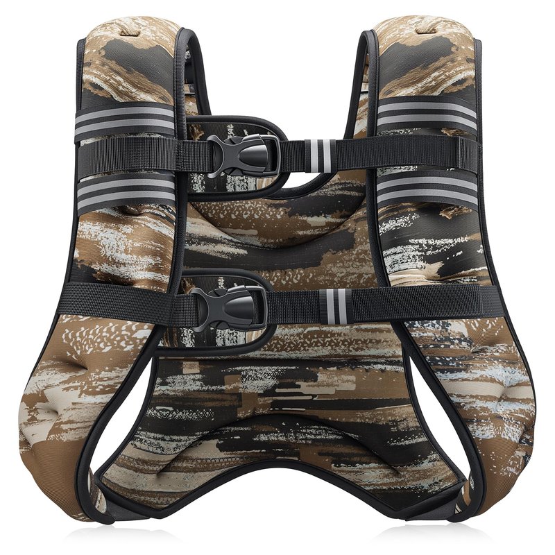 ZELUS Weighted Vest, 6lb/8lb/12lb/16lb/20lb/25lb/30lb Weight Vest for Men Women with Storage Pocket Reflective Strips for Strength Training Running Muscle Building, Brushstroke Sand Camo (20 lb)