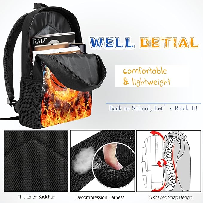 3PCS Basketball Backpack Set for Boys, Lightweight Large Backpack with Lunch Box & Pencil Case, Cool Sport Bookbag for Kids, Back to School Backpacks for Elementary & Middle School - 01