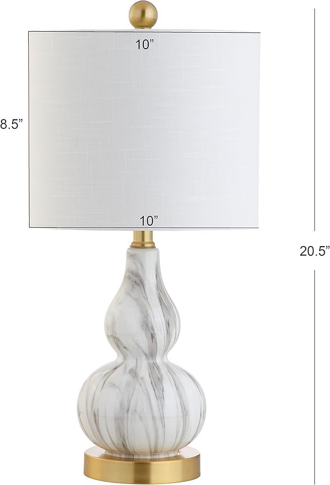 JONATHAN Y 20.5" Black/White Glass Table Lamp, Modern Gourd Bedside Nightstand Lamp for Bedroom, Living Room, White Linen Shade, LED Bulb Included (JYL1028D)