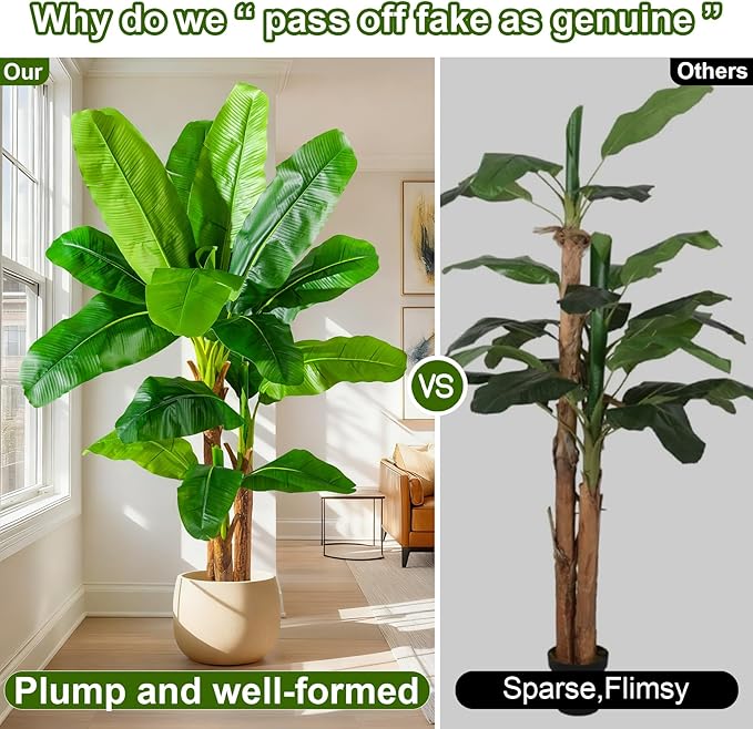 Big Faux Tropical Bananas Trees Tall Artificial Banana Tree Indoor Outdoor Realistic Floor Plant Large Fake Plants for House Home Living Room Office Front Porch Decor Outside Patio para decoracion