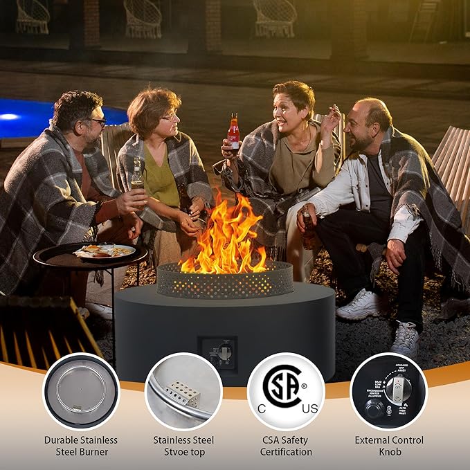 32-inch Fire Table with Natural Gas Conversion Kit, 65,000BTU Outdoor Modern Patio Fire Pit Table w/Lid, Lava Rocks,Tank Cover, Rain Cover,Black
