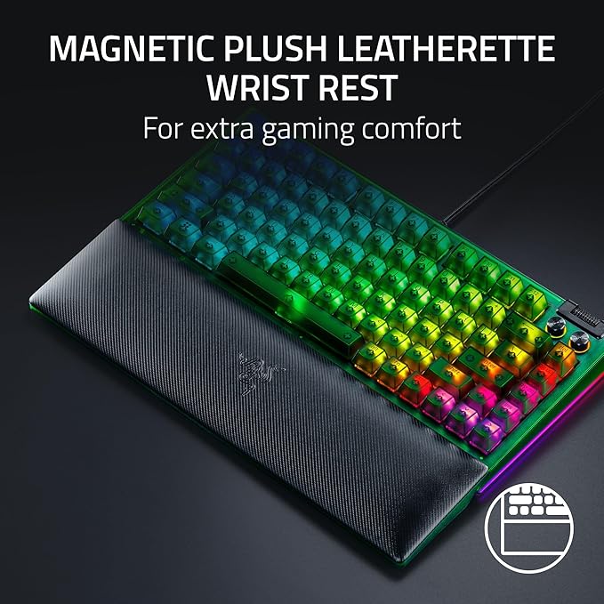 Razer BlackWidow V4 75% Mechanical Gaming Keyboard: Hot-Swappable Design - Compact & Durable - Orange Tactile Switches - Chroma RGB - MF Roller & Media Keys - Comfortable Wrist Rest - Phantom Green