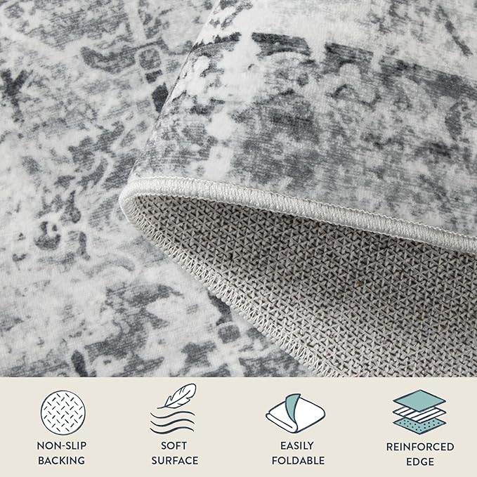 Lahome Vintage 5x7 Washable Grey Rugs for Living Room Bedroom, Soft Dining Room Rugs for Under Table, Non Slip Indoor Throw Carpet for Entryway Kitchen Office (5x7ft,Grey)