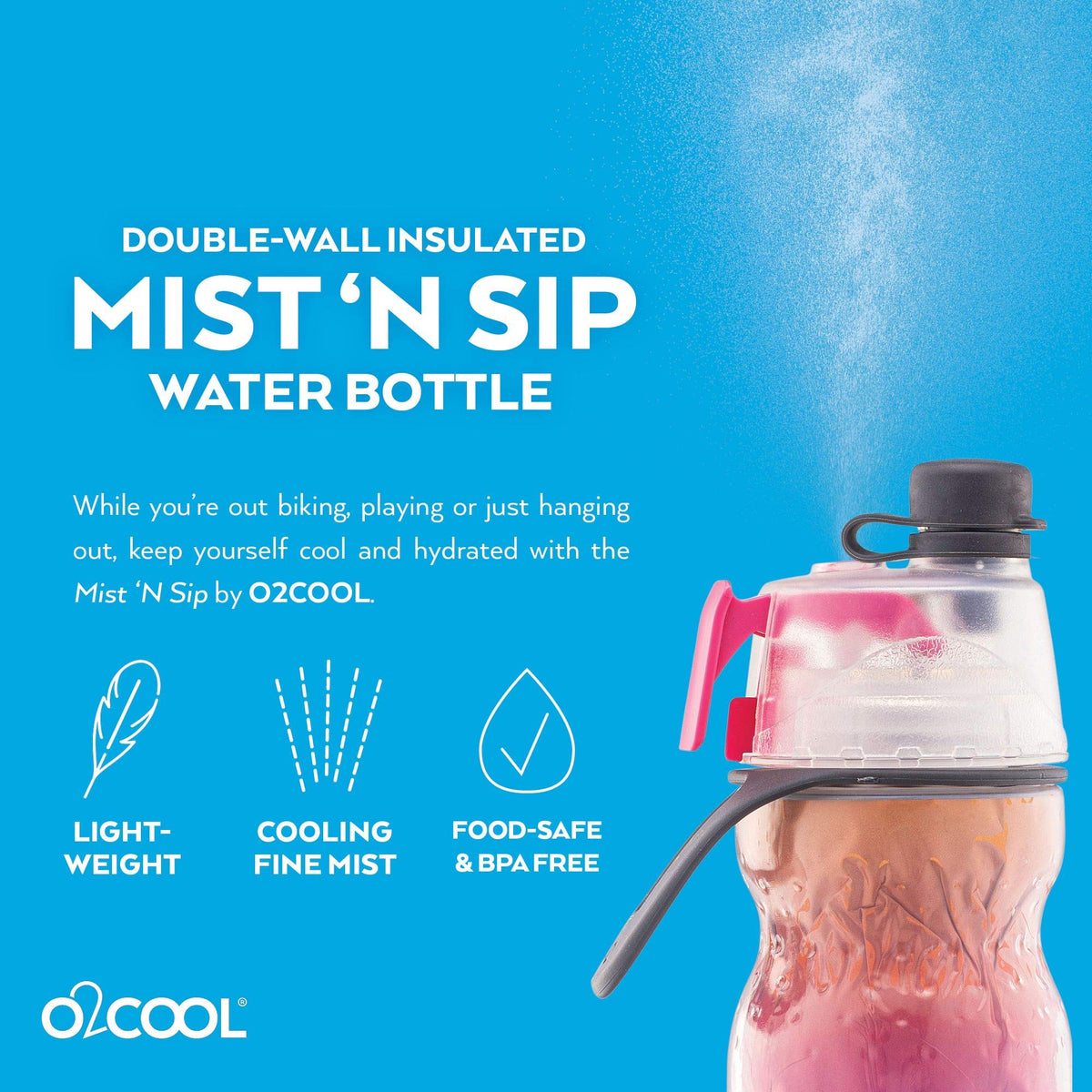 O2COOL Mist N Sip 20 oz Misting Reusable Sports Water Bottle Red Ombre