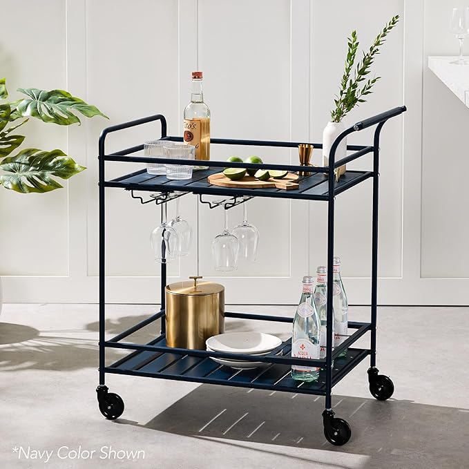 Best Choice Products Rolling Bar Cart, Mobile Home Bar Serving Cart, Serving Station w/ 2 Tier Shelves, Wine Rack, Lockable Wheels - Brown