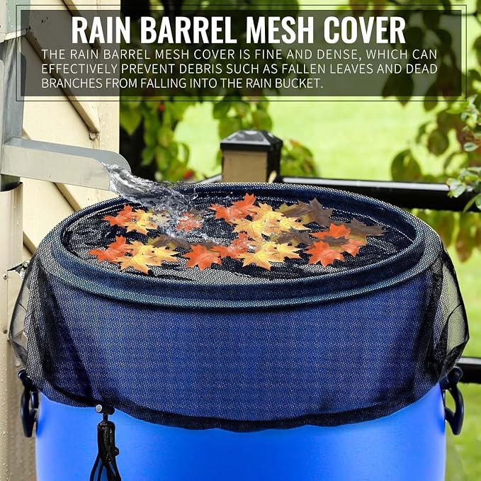 Mesh Cover for Rain Barrel, Leaves and Debris
