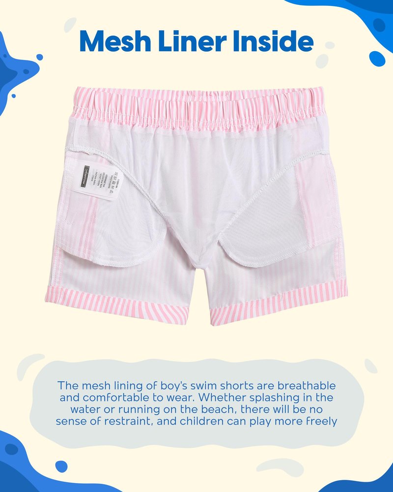 maamgic Boys Swim Trunks Toddler Swim Shorts Little Boys Bathing Suit Swimsuit Toddler Boy Swimwear Pink and White Stripes 10-12 Years,Pink and White Stripes,10 T