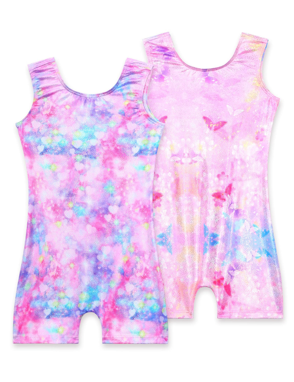 Nokecina Girls Gymnastics Leotards Size 5-6 Years Old Shiny Blue Pink Sleeveless Gym Outfits Biketards