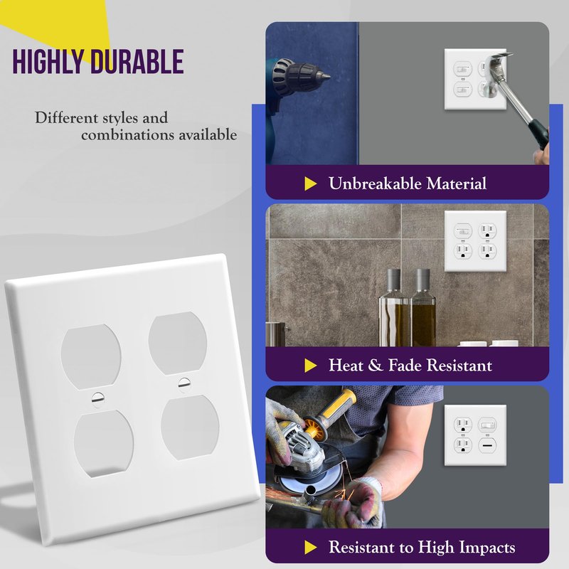 Enerlites 8822-W Duplex Receptacle Outlet Wall Plate, Standard Size 2-Gang, Polycarbonate Thermoplastic, White