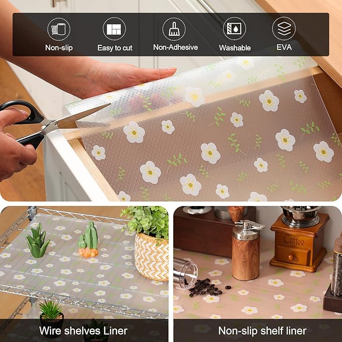 Cooyes Shelf Liner – Premium Non-Adhesive Cabinet & Drawer Liner for Kitchen – Waterproof Shelf Paper with Modern Pattern – Durable EVA Cabinet Mat – Easy to Cut （17.5" W x 78.7" L）
