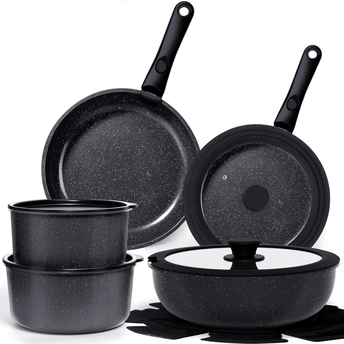 GiPP Ceramic Pots and Pans Set Non Stick, 11 Piece Nonstick Detachable Handle Cookware Sets, Non Toxic Induction Kitchen Pot and Pan with Removable Handle, Healthy RV Cookware, Dishwasher ＆Oven Safe