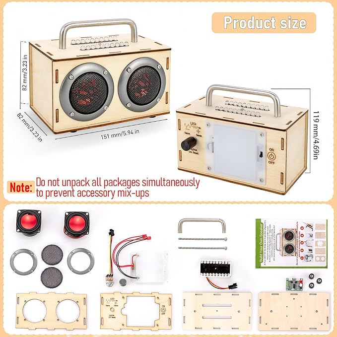 DIY Bluetooth Speaker Kit with Metal Handle STEM Projects for Kids Ages 8-12, Build Your Own Gray Portable Speaker, No Soldering Science Gift, STEM Toys for 8 9 11 13