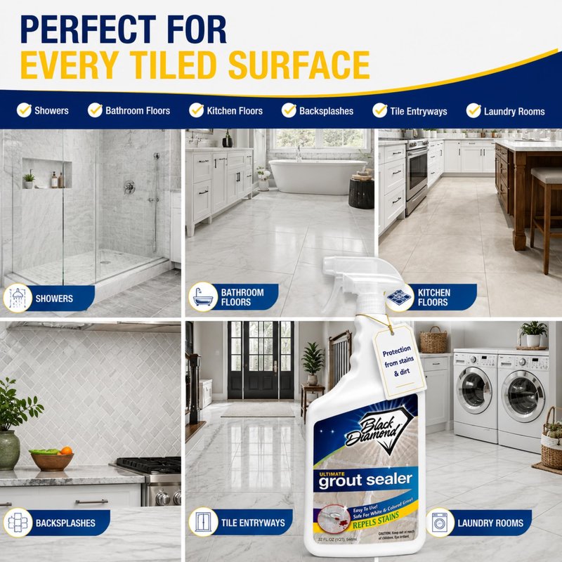 ULTIMATE GROUT SEALER – Professional Strength Tile, Stone & Grout Protection for Showers, Floors & Backsplashes | Easy-Clean, Stain & Moisture Repellent – Low Odor Contractor Grade (Quart)