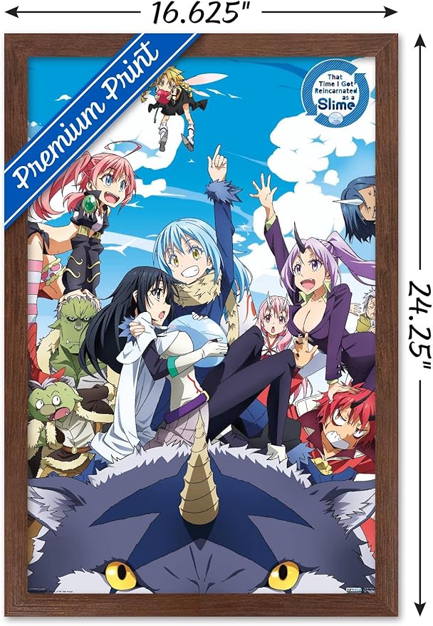 Trends International That Time I Got Reincarnated As A Slime - Group Wall Poster, 14.725" x 22.375", Mahogany Framed Version