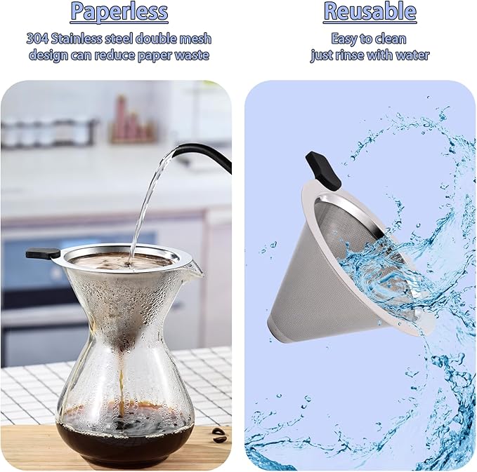 Pour Over Coffee Filter Dripper,Stainless Steel Reusable Cone Drip