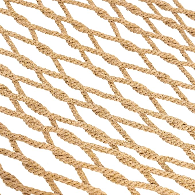 Lazy Daze Hammocks Double Rope Hammock, 2 Person Traditional Outdoor Hand Woven Cotton Rope Hammock with Spreader Bar, Chains, Tree Straps for Patio Yard - Max 450 Lbs, Tan