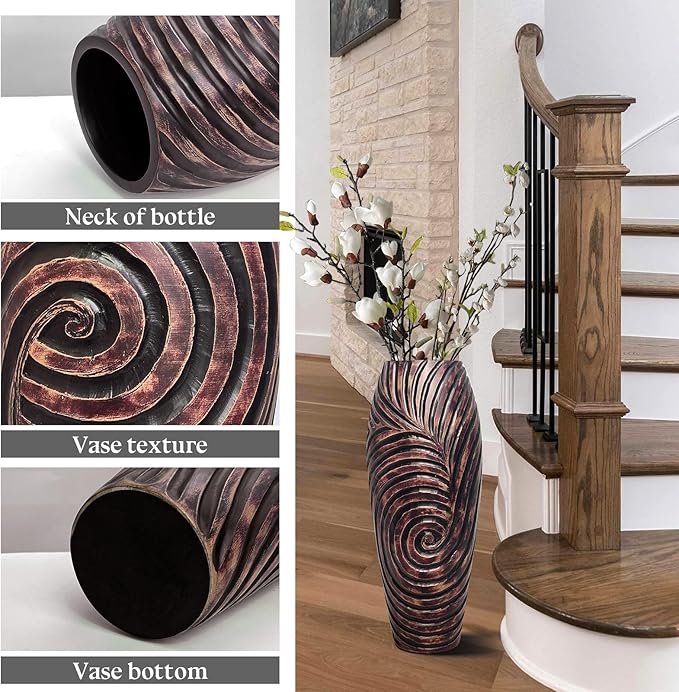 Tall Floor Vase, Brown Vintage Home Decor Vases, 19.7 inch Resin Vase for Living Room Decoration, Fireplace, Entryway,Bedroom, Hotel, Patio Decoration