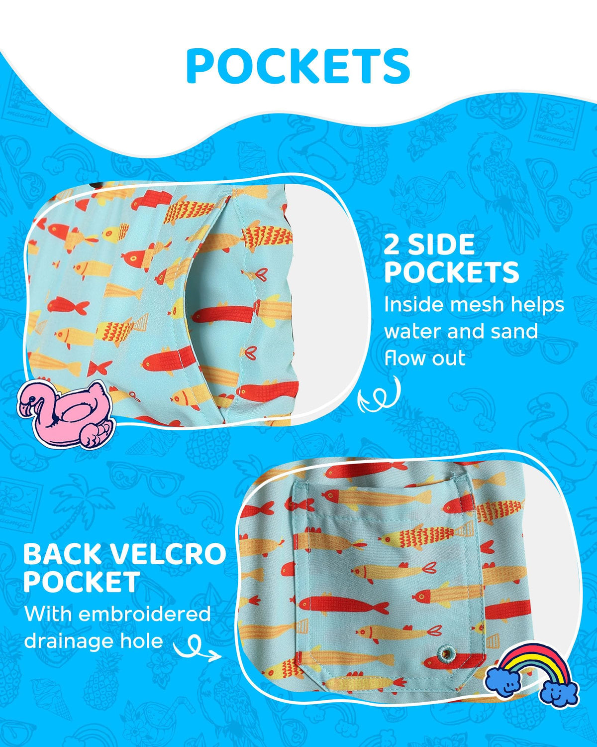 maamgic Boys Swim Trunks with Compression Liner Toddler Boy Swimsuit Quick Dry 4-Way Stretch Swimming Trunks Fishes Lake Green 7 Years