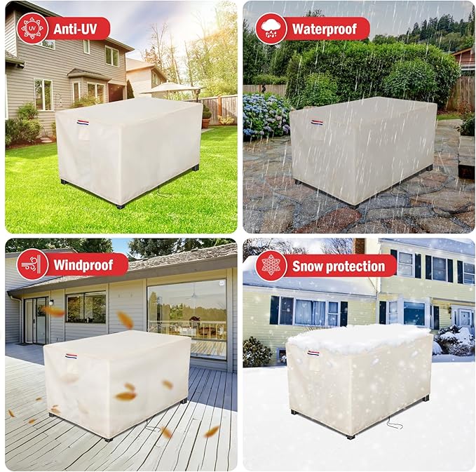 Youlvy Fire Pit Cover Rectangular 44 Inch - Waterproof Outdoor Fire Table Cover Rectangle Heavy Duty, 600D Patio Propane Gas Firepit Cover Rectangular Tear Weather Resistant - 44 x 28 x 25 Inch Beige
