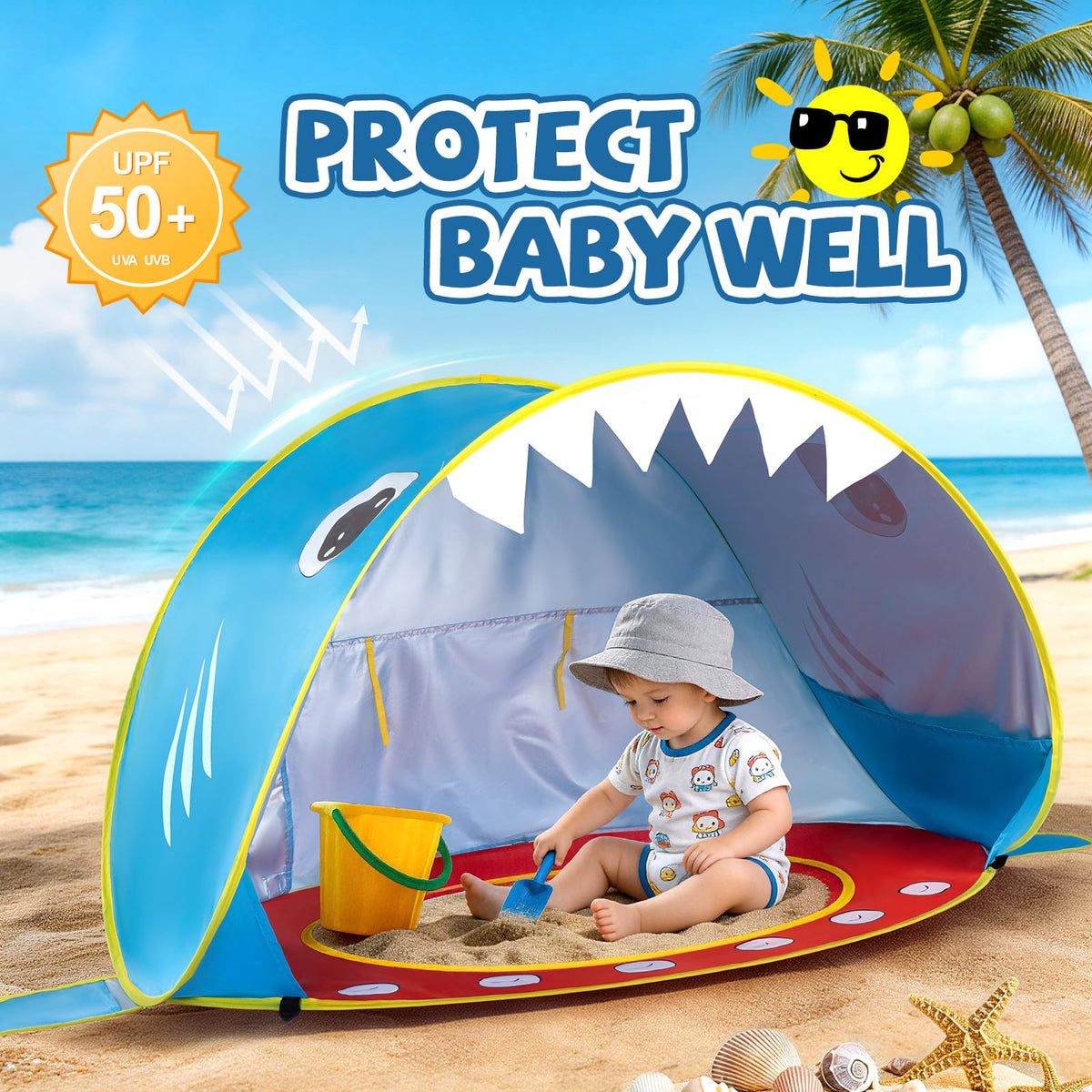 Elfzone Baby Beach Tent Pop Up Sun Shade Portable UV Shelter Shark