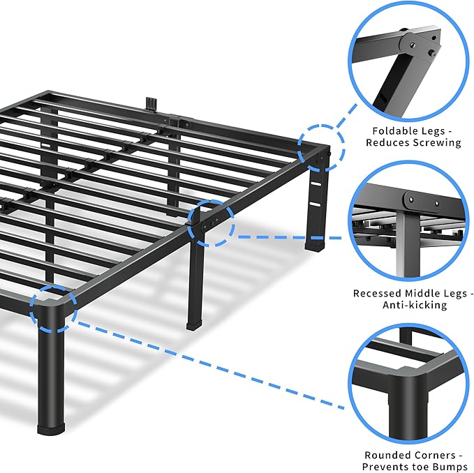 12 Inch Queen Bed Frame, 3500Lbs Heavy Duty Metal Platform with Round Corner Legs Mattress Slide Stopper, Steel Slat Support No Box Spring Needed, Noise Free, Non-Slip, Easy Assembly