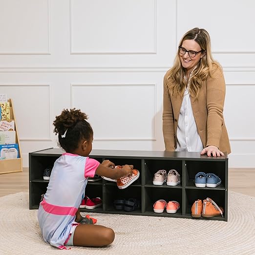 ECR4Kids Streamline 10 Cubby Tray Storage Cabinet, 2x5, Classroom Furniture, Grey Wash