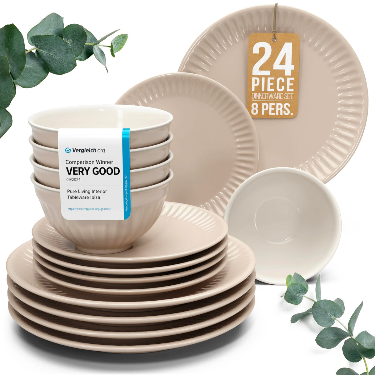 12 Piece Stoneware Dinnerware Set for 4, Handmade Plates and Bowls Set